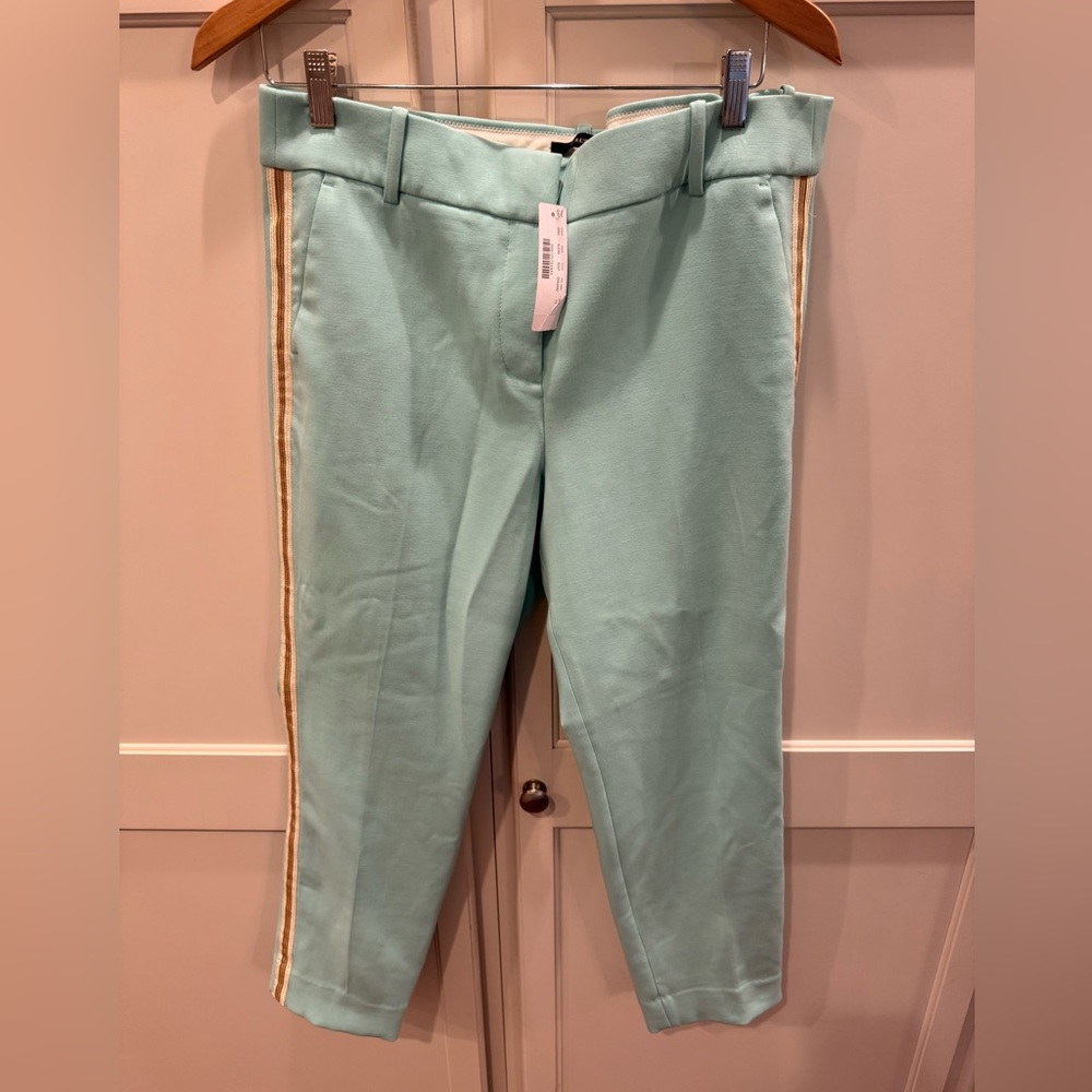 Jcrew Cameron Mint Green Cropped Pants with Side Stripes